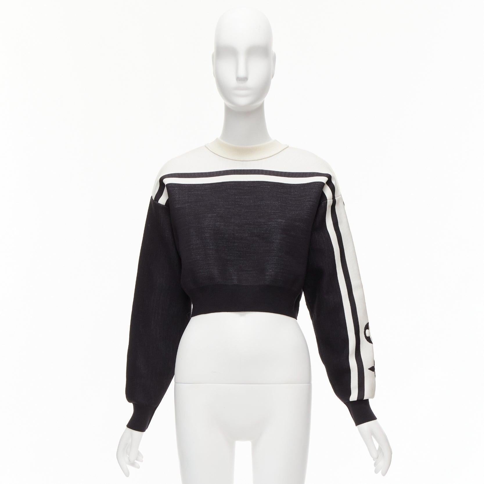 LOUIS VUITTON 2022 Runway black white floral motif cropped sweater XXS For Sale 5