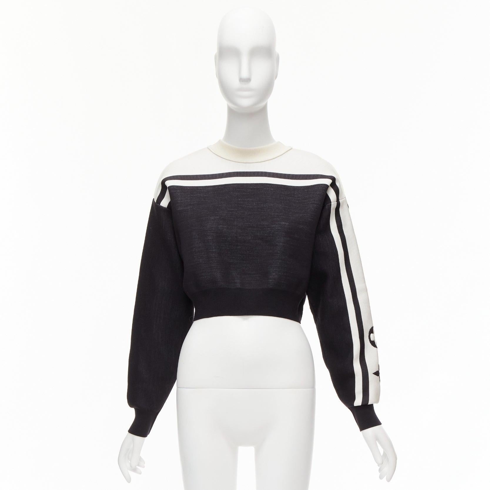LOUIS VUITTON 2022 Runway black white floral motif cropped sweater XXS For Sale 4