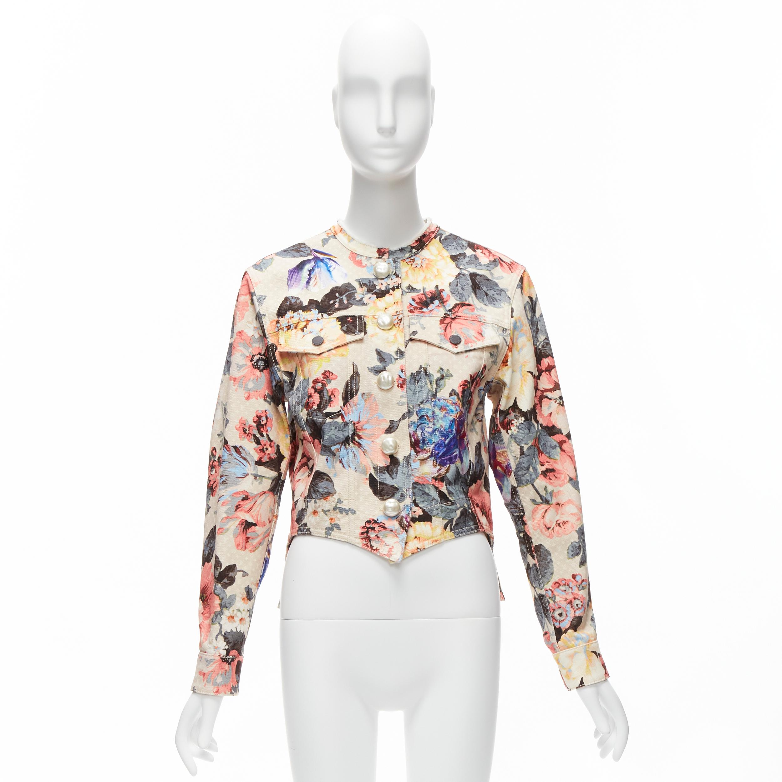 LOUIS VUITTON 2022 Giacca vintage a fiori con bottoni di perle FR34 X in vendita 6