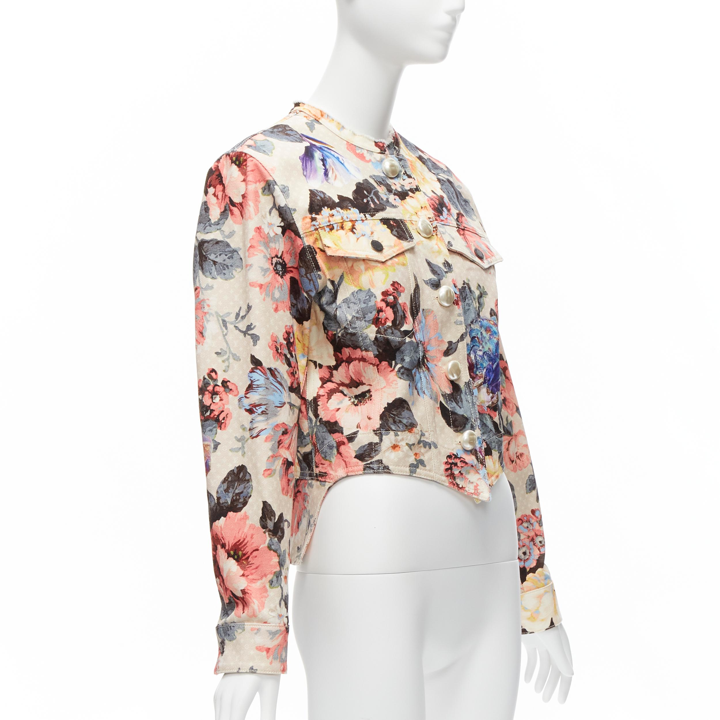 LOUIS VUITTON 2022 Giacca vintage a fiori con bottoni di perle FR34 X In condizioni ottime in vendita a Hong Kong, NT