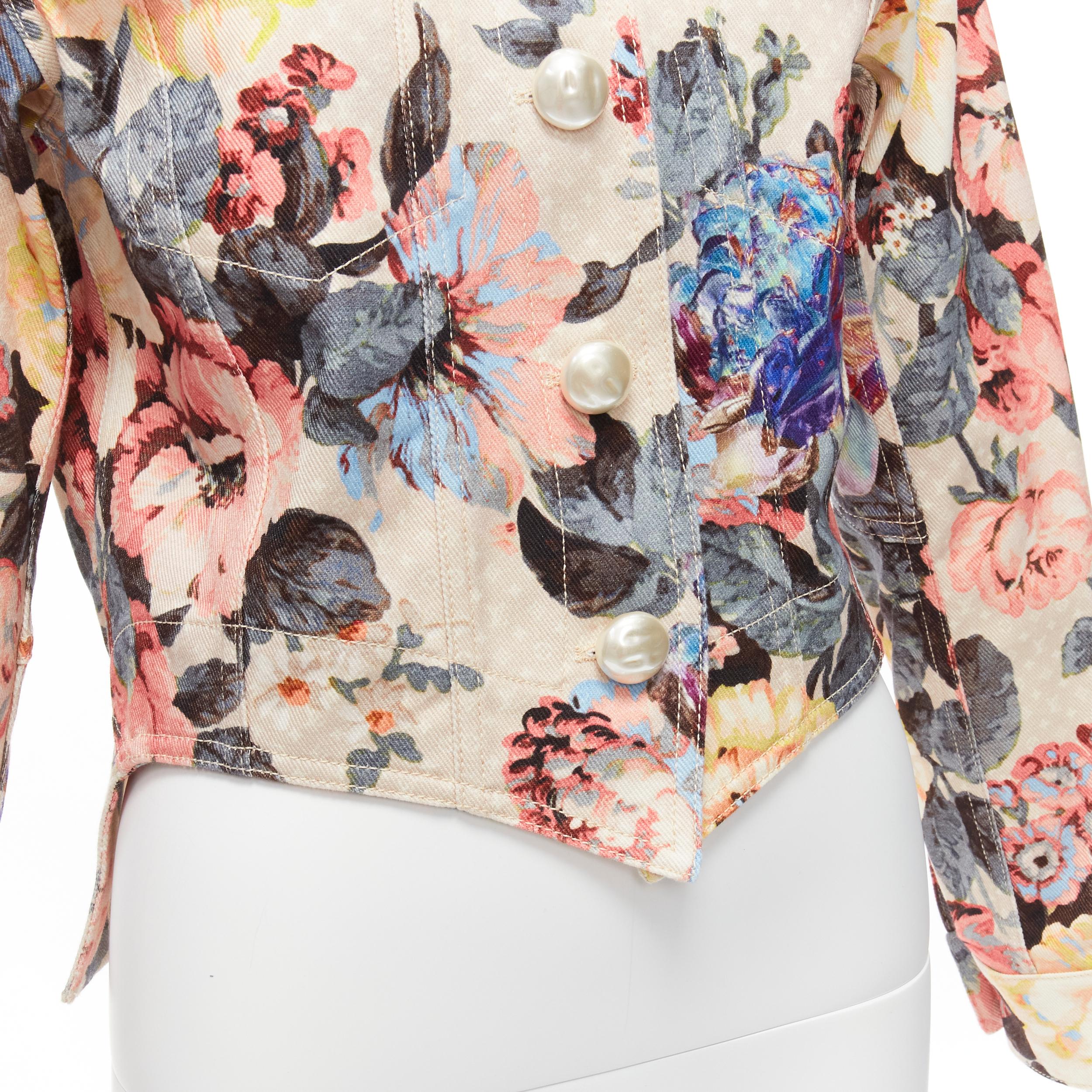 LOUIS VUITTON 2022 Giacca vintage a fiori con bottoni di perle FR34 X in vendita 3