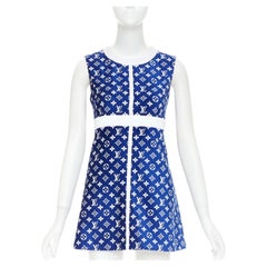 LOUIS VUITTON 2022 RW222W Blue France Monogram jacquard knit A line dress FR36 S
