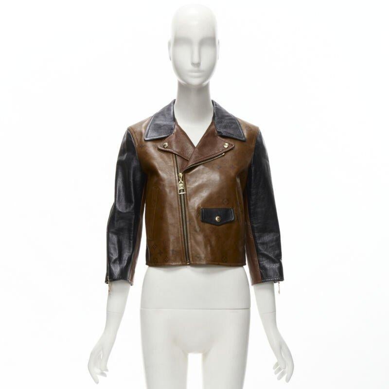LOUIS VUITTON 2022 Tattoo Monogram cropped calfskin leather biker jacket FR43 XS For Sale 5