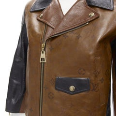 LOUIS VUITTON 2022 Tattoo Monogram cropped calfskin leather biker jacket FR43 XS