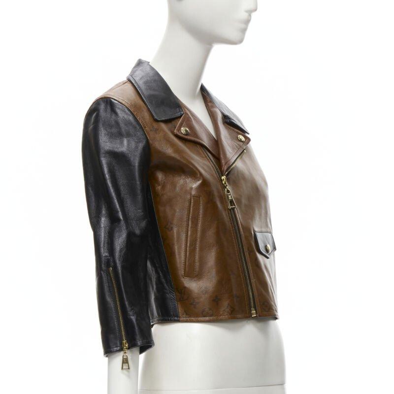 LOUIS VUITTON 2022 Tattoo Monogram cropped calfskin leather biker jacket FR43 XS In Excellent Condition For Sale In Hong Kong, NT