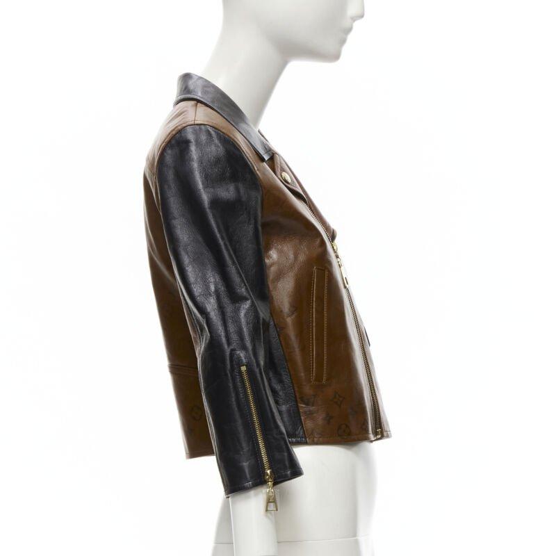 Women's LOUIS VUITTON 2022 Tattoo Monogram cropped calfskin leather biker jacket FR43 XS For Sale