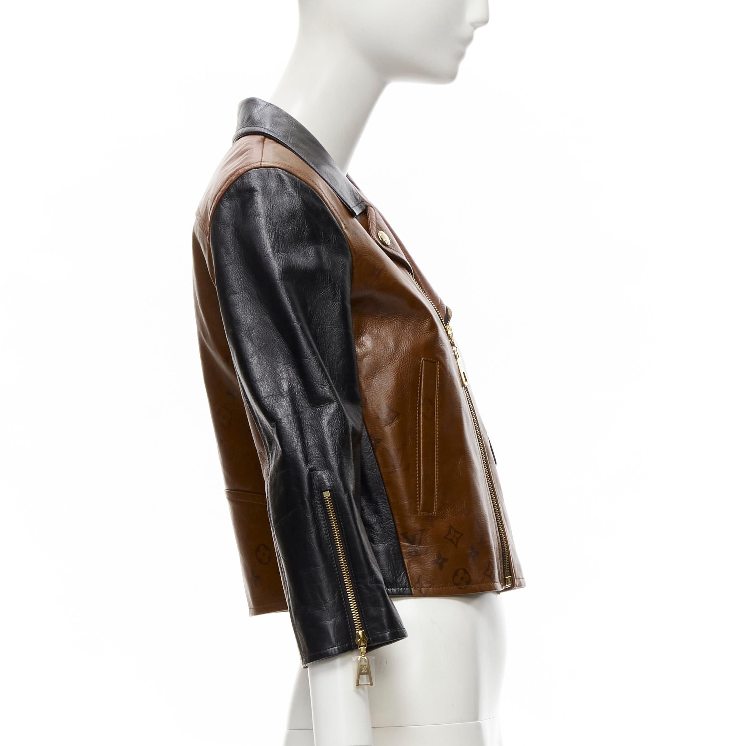 LOUIS VUITTON 2022 Tattoo Monogram cropped calfskin leather biker jacket FR43 XS In Excellent Condition For Sale In Hong Kong, NT