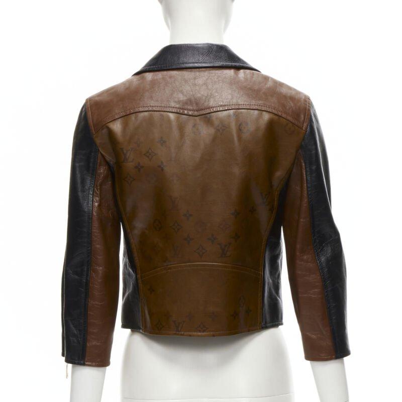 LOUIS VUITTON 2022 Tattoo Monogram cropped calfskin leather biker jacket FR43 XS For Sale 1