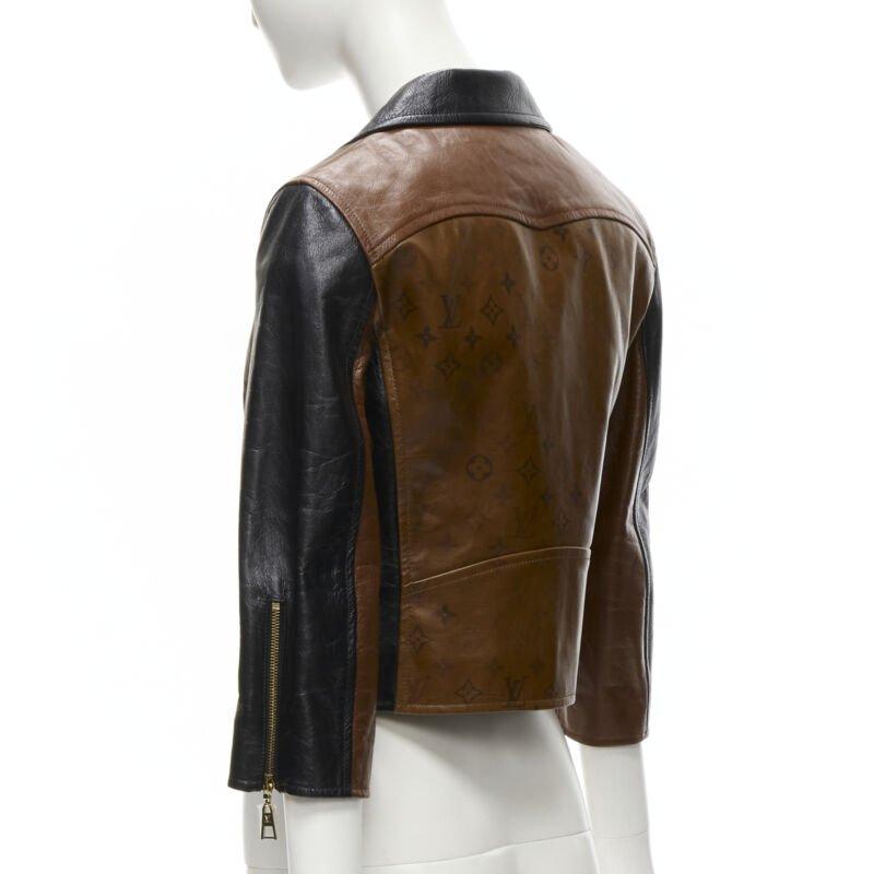 LOUIS VUITTON 2022 Tattoo Monogram cropped calfskin leather biker jacket FR43 XS For Sale 2