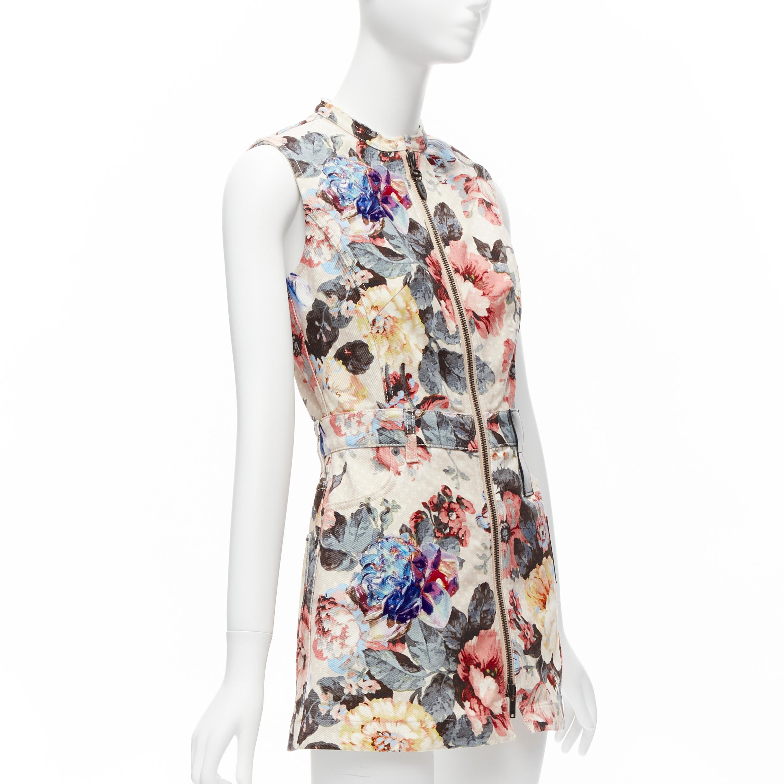 Beige LOUIS VUITTON 2022 Vintage Floral LV monogram patch denim zip dress FR34 XS For Sale