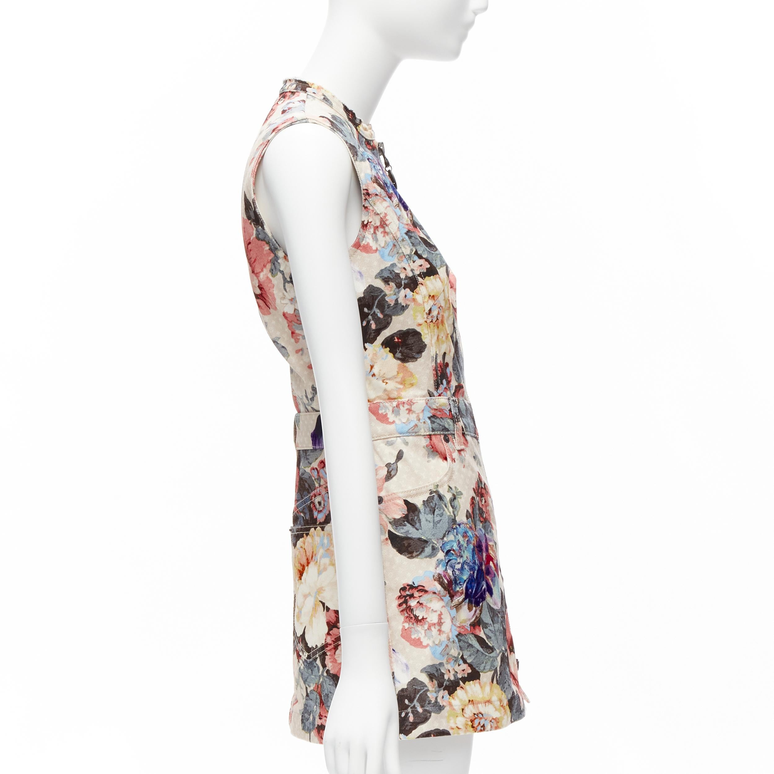 LOUIS VUITTON 2022 Vintage Floral LV monogram patch denim zip dress FR34 XS In Excellent Condition For Sale In Hong Kong, NT
