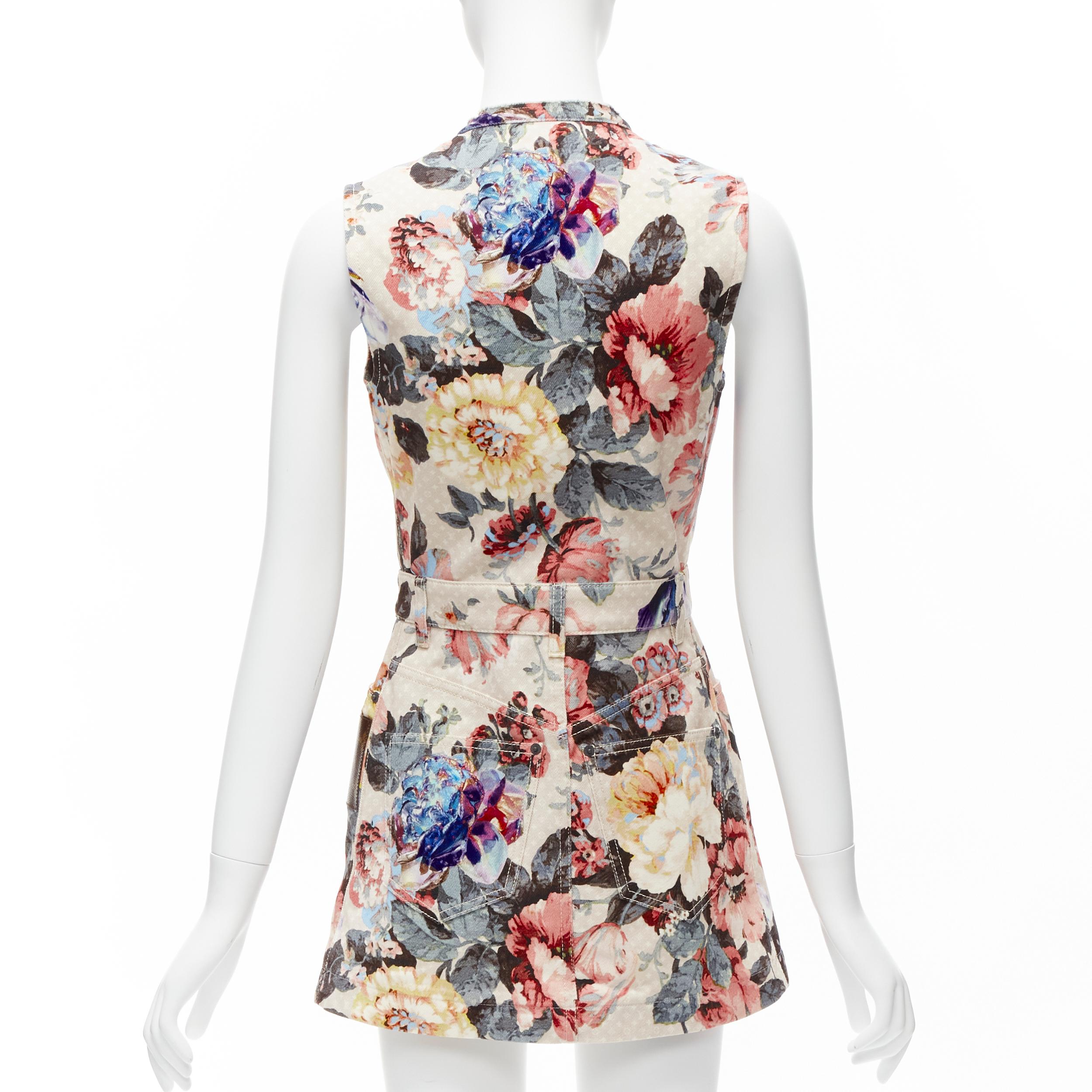 Women's LOUIS VUITTON 2022 Vintage Floral LV monogram patch denim zip dress FR34 XS For Sale