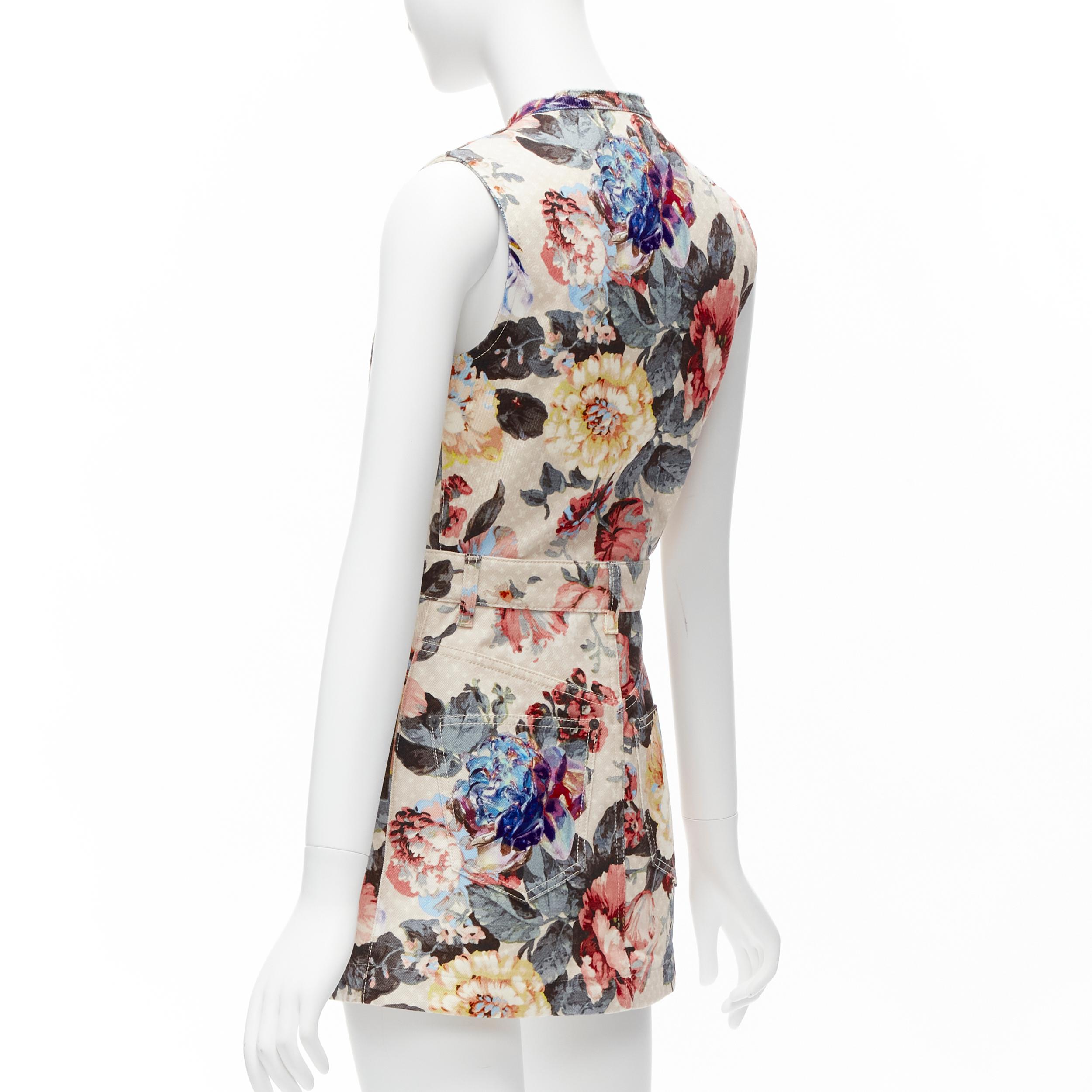 LOUIS VUITTON 2022 Vintage Floral LV monogram patch denim zip dress FR34 XS For Sale 1