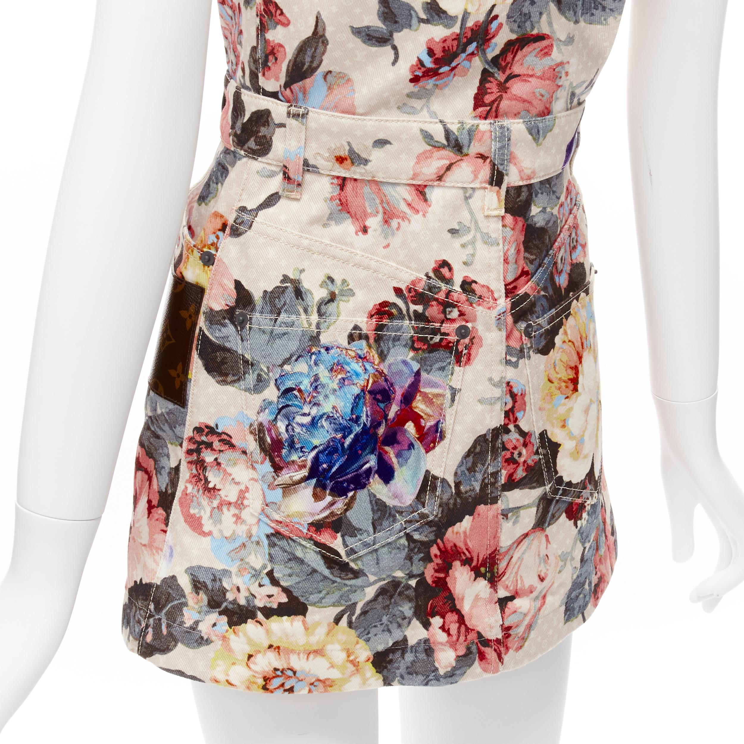 LOUIS VUITTON 2022 Vintage Floral LV monogram patch denim zip dress FR34 XS For Sale 3