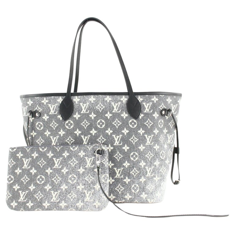 Louis Vuitton 2023 Black Grey Monogram Denim Neverfull MM with Pouch