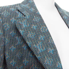 LOUIS VUITTON 2023 blue grey monogram wool jacquard single breasted blazer FR38
