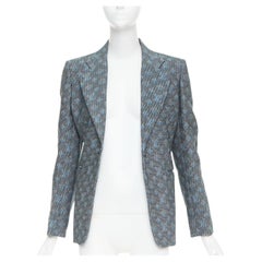 LOUIS VUITTON 2023 blue grey monogram wool jacquard single breasted blazer FR38