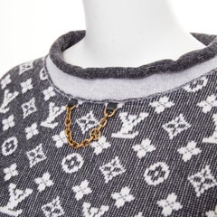LOUIS VUITTON 2023 grey cream wool cotton LV monogram chain collar mini dress XS