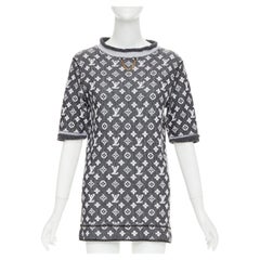 LOUIS VUITTON 2023 grey cream wool cotton LV monogram chain collar mini dress XS