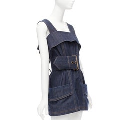 LOUIS VUITTON 2023 Runway blau Denim übergroßen Gürtel Utility Kleid FR34 XS