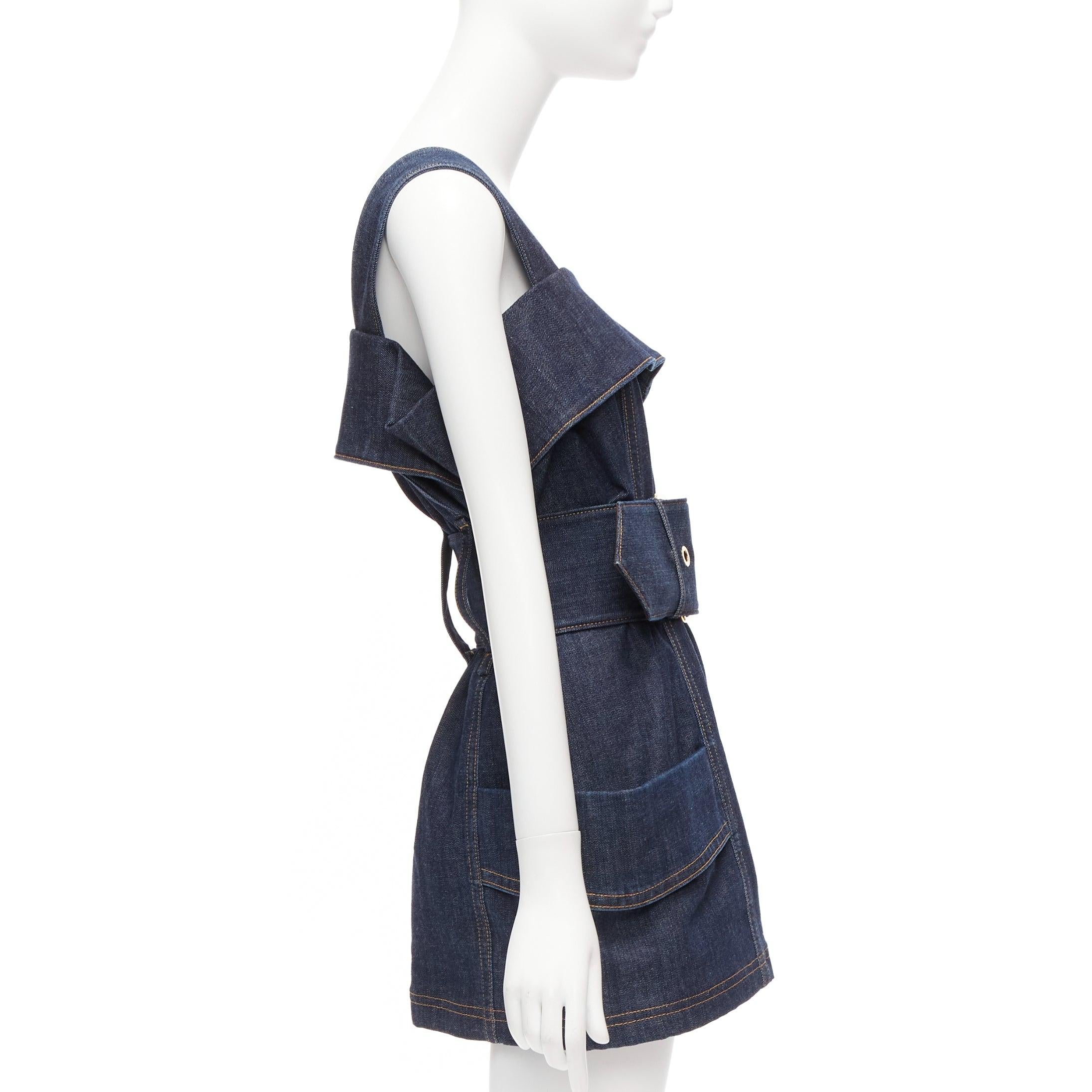 LOUIS VUITTON 2023 Runway blue denim oversized belt utility dress FR34 XS In Good Condition In Hong Kong, NT