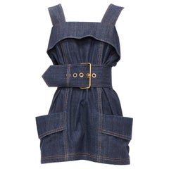 LOUIS VUITTON 2023 Runway blue denim oversized belt utility dress FR34 XS