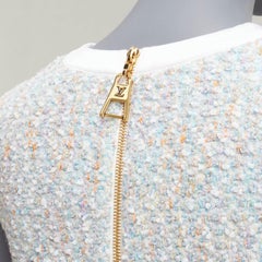 LOUIS VUITTON 2023 Runway pastel white boucle tweed crew crop top FR34 XS
