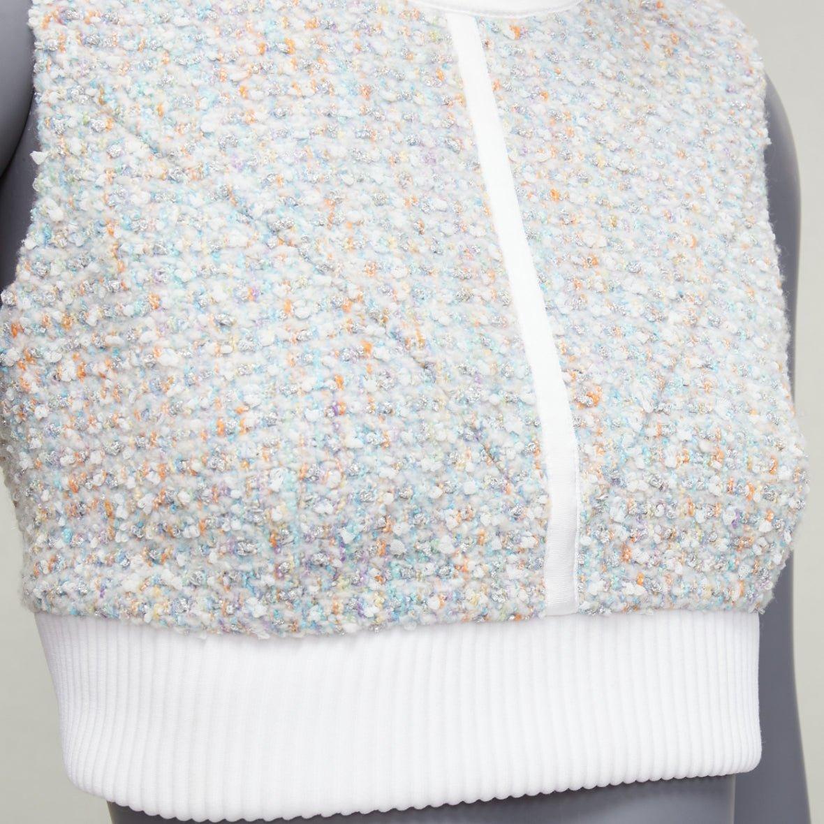 LOUIS VUITTON 2023 Runway pastel white boucle tweed crew crop top FR34 XS 1