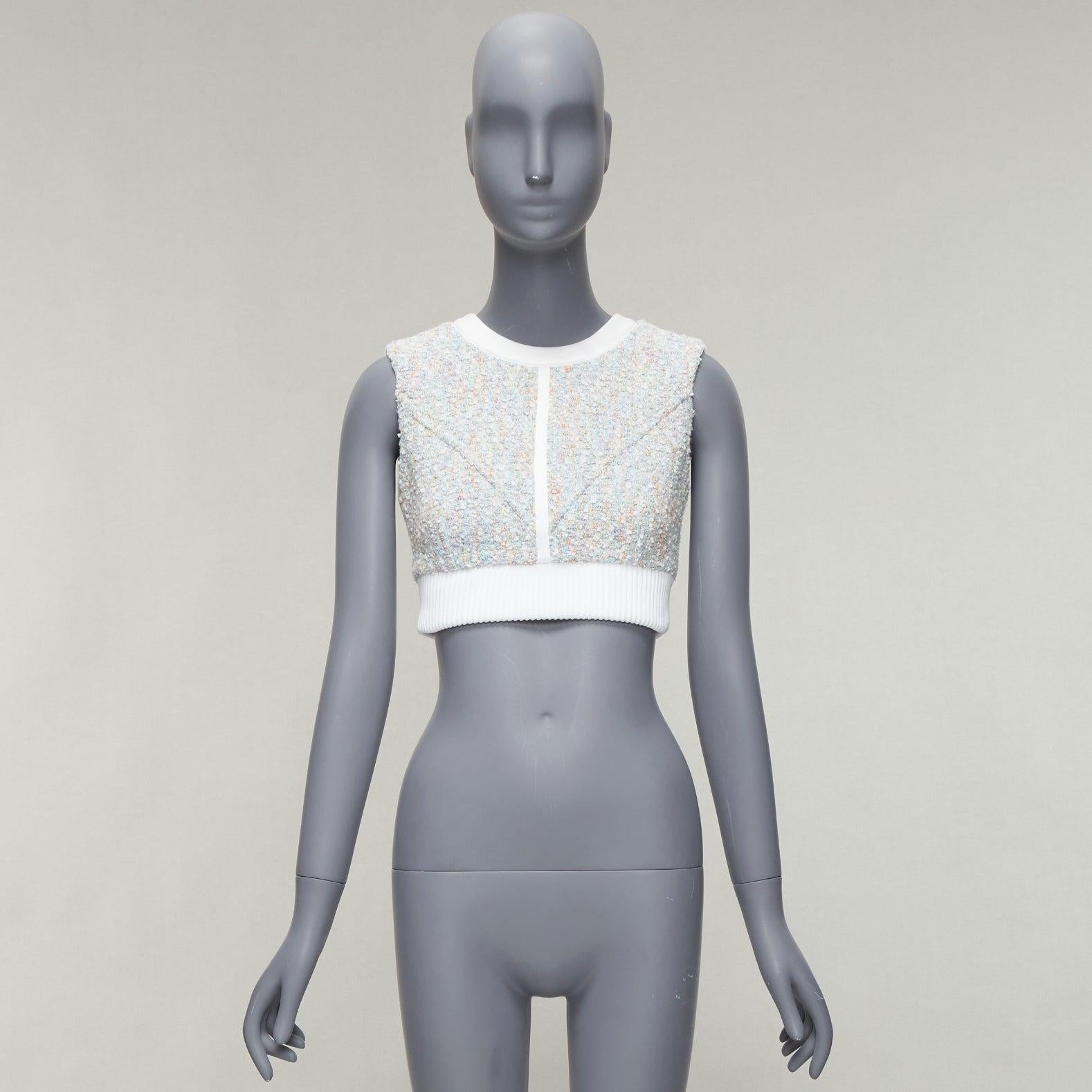 LOUIS VUITTON 2023 Runway pastel white boucle tweed crew crop top FR34 XS For Sale 4