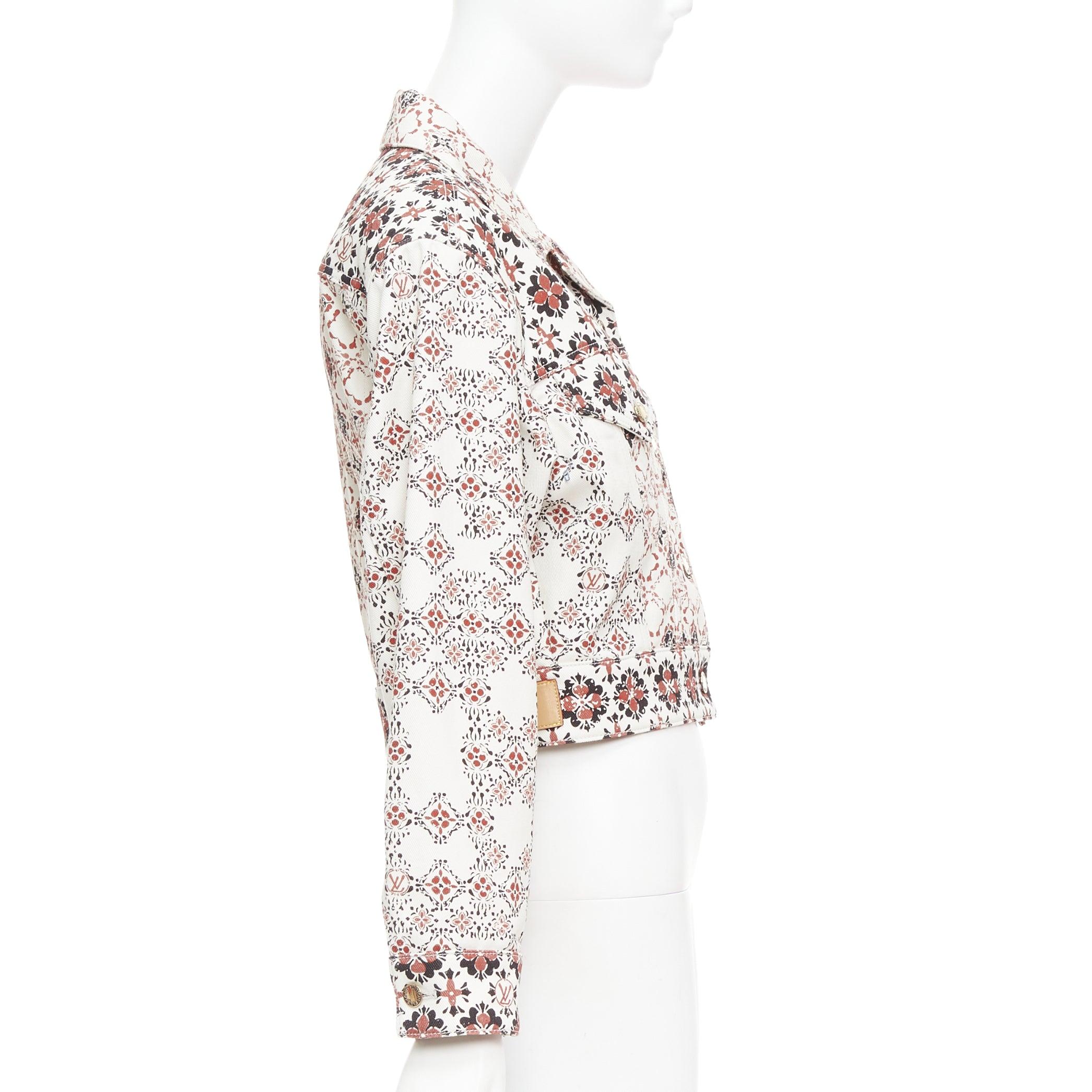 LOUIS VUITTON 2023 Vintage Monogram cream red floral denim crop jacket FR34 XS In Good Condition For Sale In Hong Kong, NT