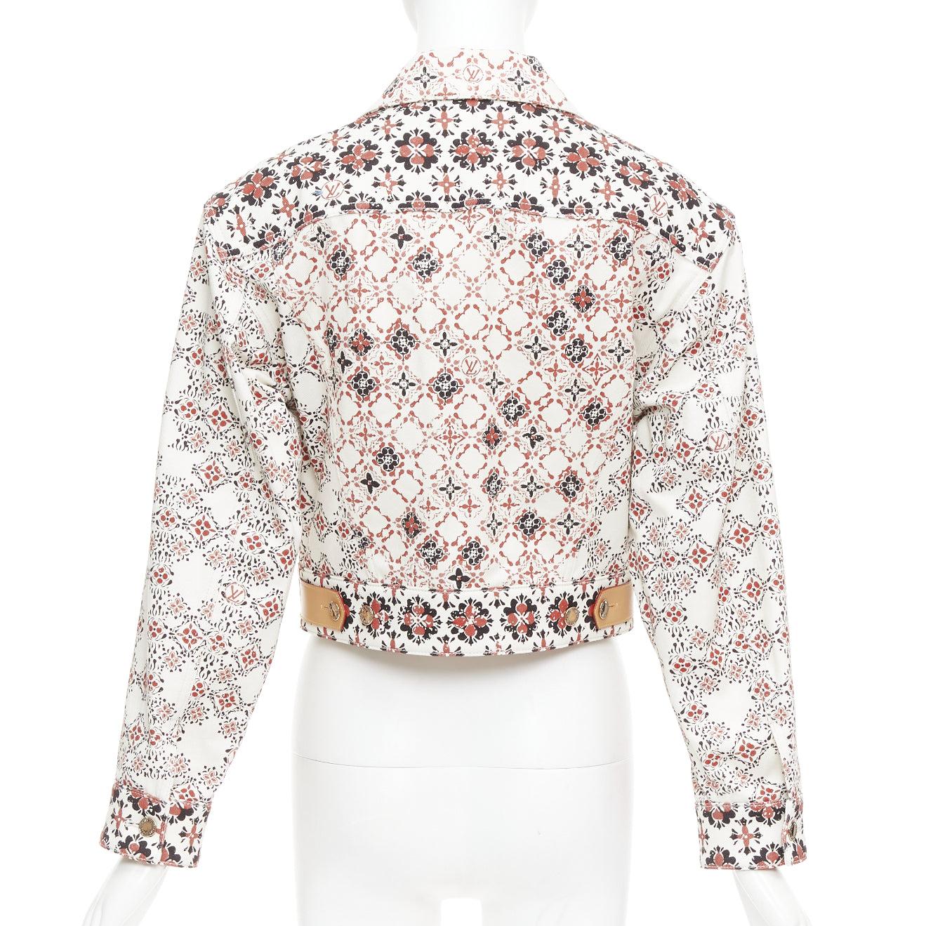 Women's LOUIS VUITTON 2023 Vintage Monogram cream red floral denim crop jacket FR34 XS For Sale