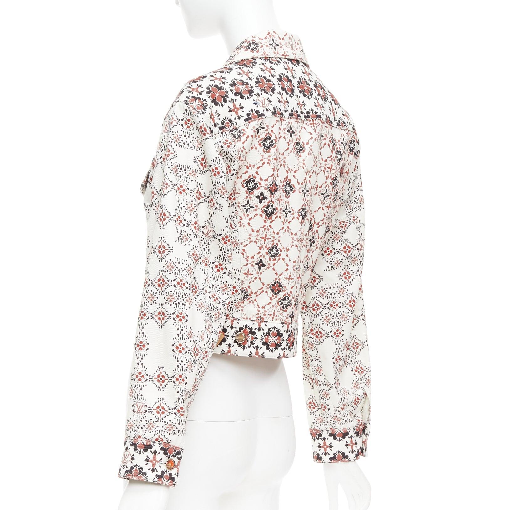 LOUIS VUITTON 2023 Vintage Monogram cream red floral denim crop jacket FR34 XS For Sale 1