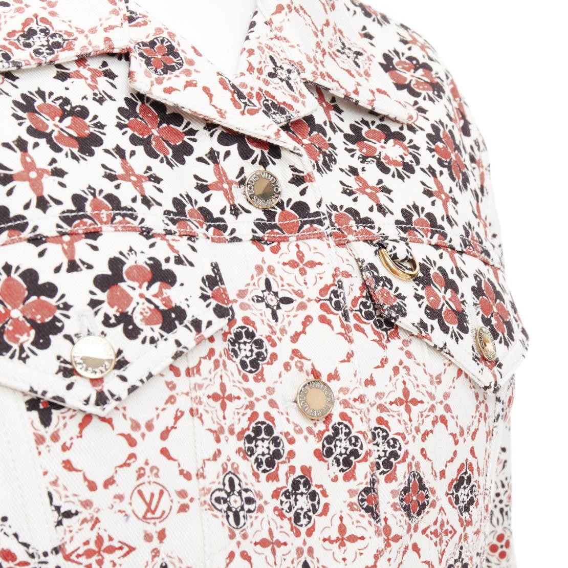 LOUIS VUITTON 2023 Vintage Monogram cream red floral denim crop jacket FR34 XS For Sale 2
