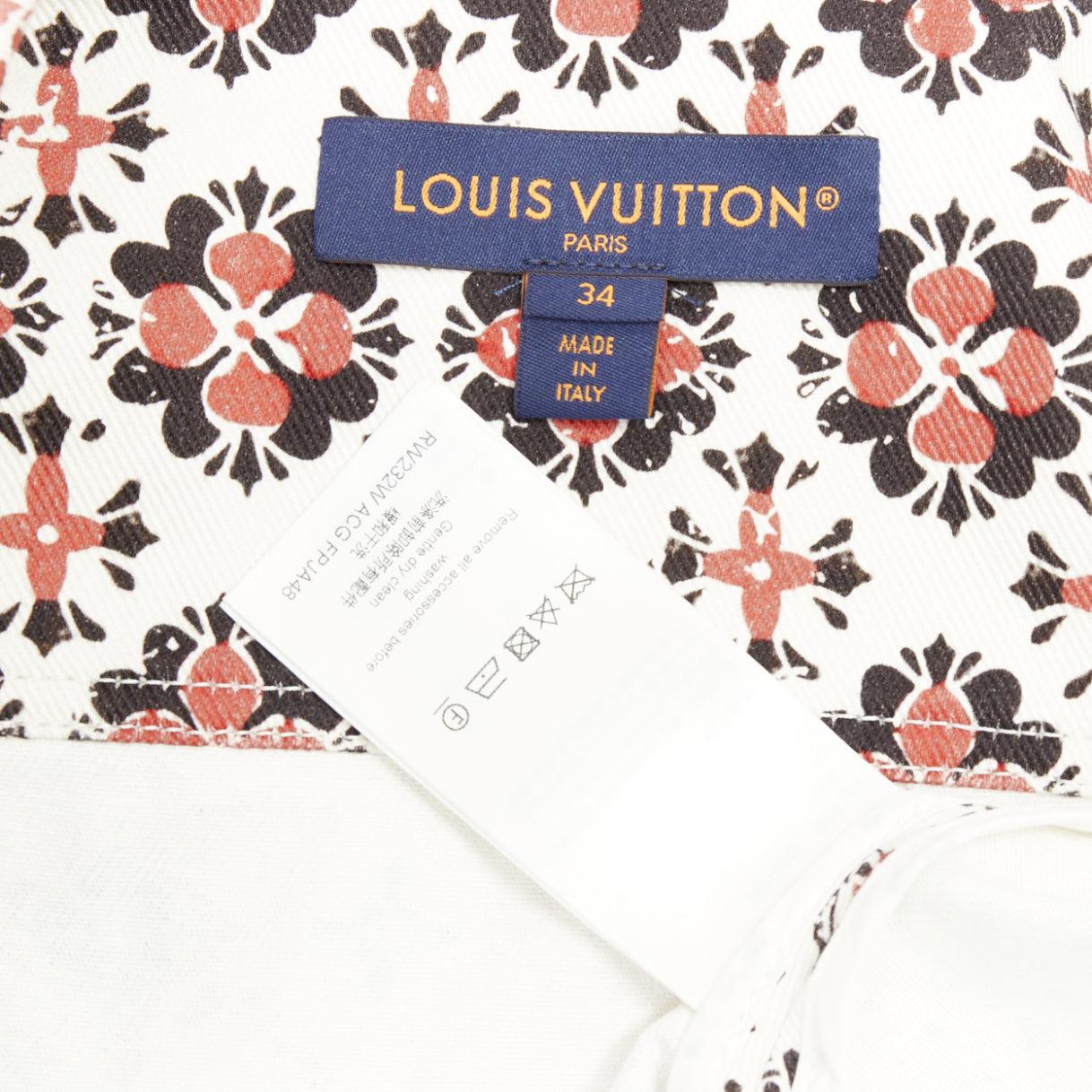 LOUIS VUITTON 2023 Vintage Monogram cream red floral denim crop jacket FR34 XS For Sale 3