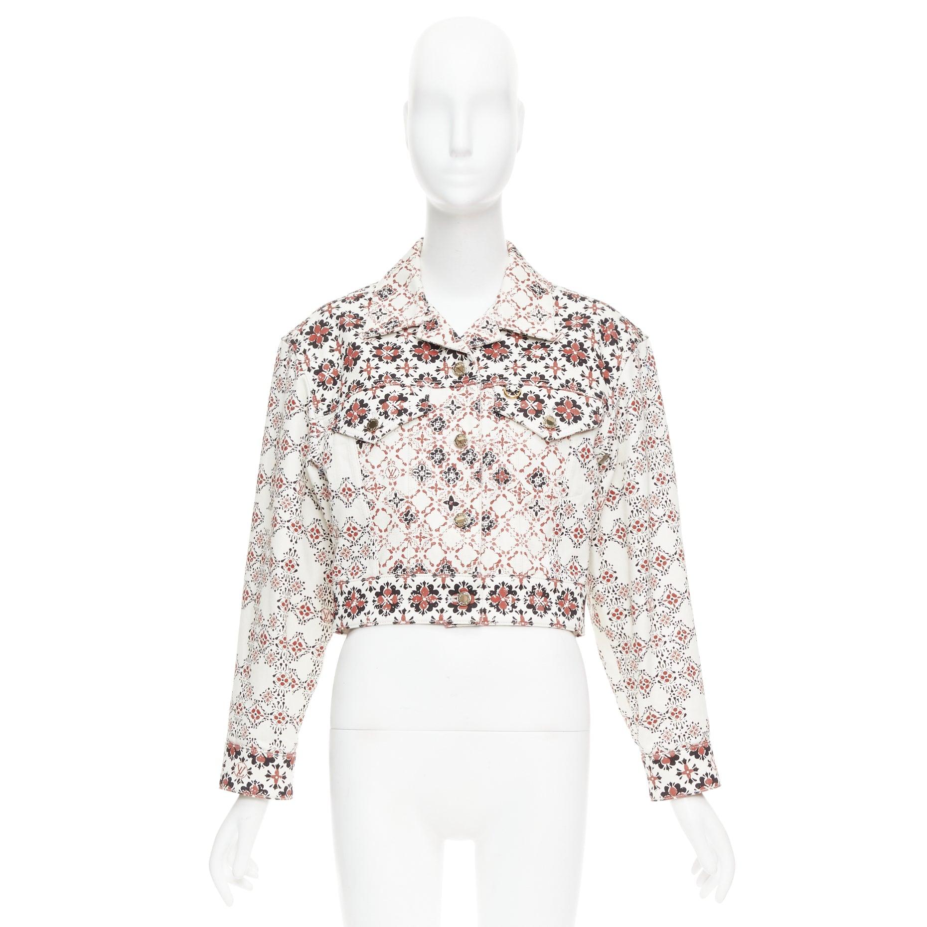 LOUIS VUITTON 2023 Vintage Monogram cream red floral denim crop jacket FR34 XS For Sale 4