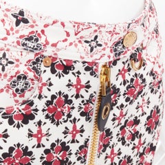 LOUIS VUITTON 2023 Vintage Monogram red cream floral print denim zip skirt FR34