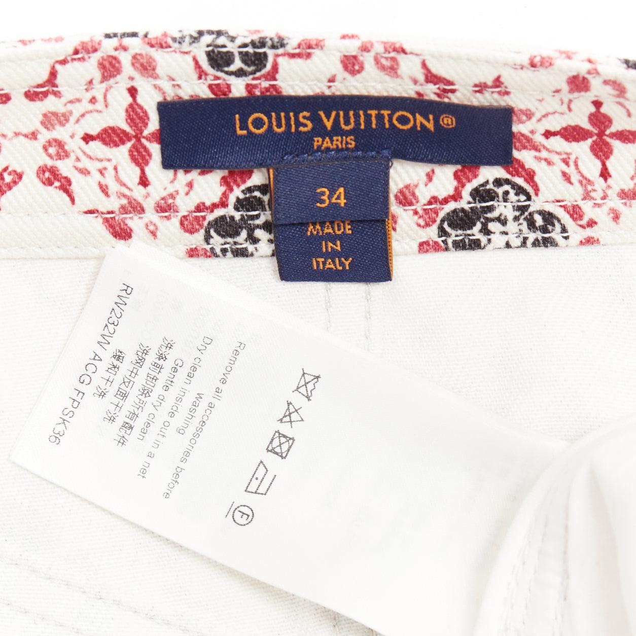 LOUIS VUITTON 2023 Vintage Monogramme rouge crème imprimé floral Jupe à fermeture éclair FR34 en vente 3