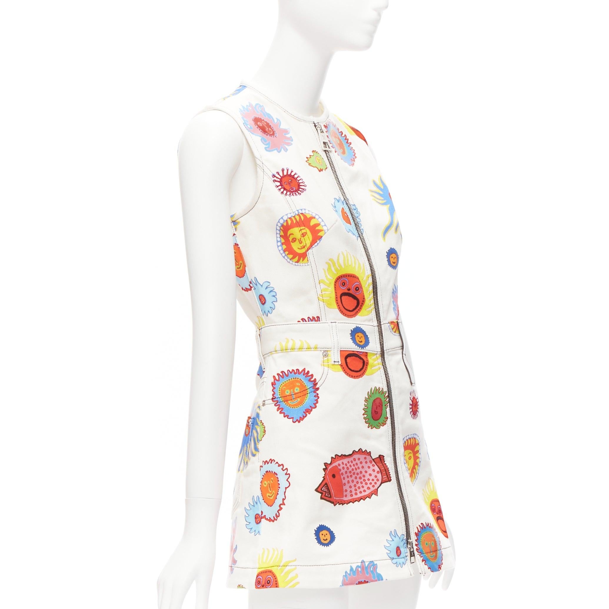 White LOUIS VUITTON 2023 Yayoi Kusama Sun Faces white denim monogram zip dress FR34 XS For Sale