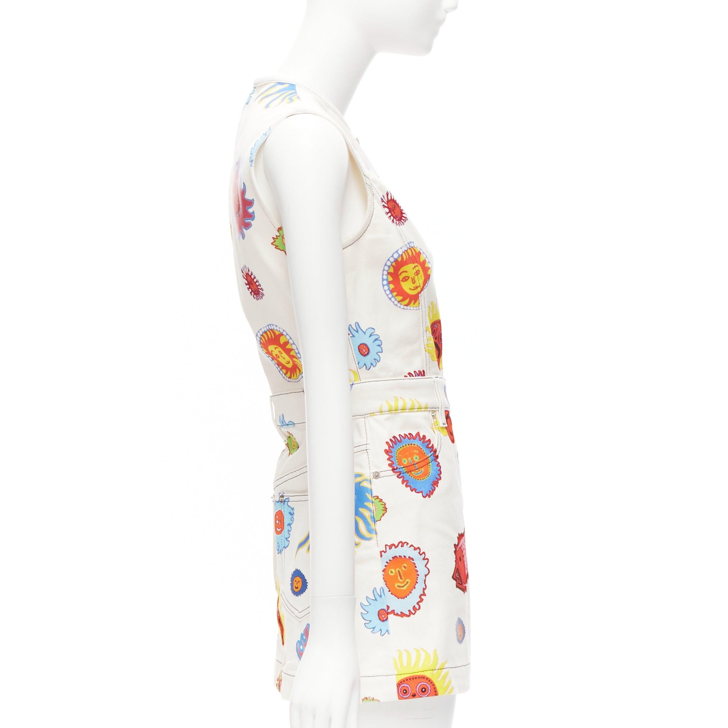LOUIS VUITTON 2023 Yayoi Kusama Sun Faces white denim monogram zip dress FR34 XS In Excellent Condition For Sale In Hong Kong, NT