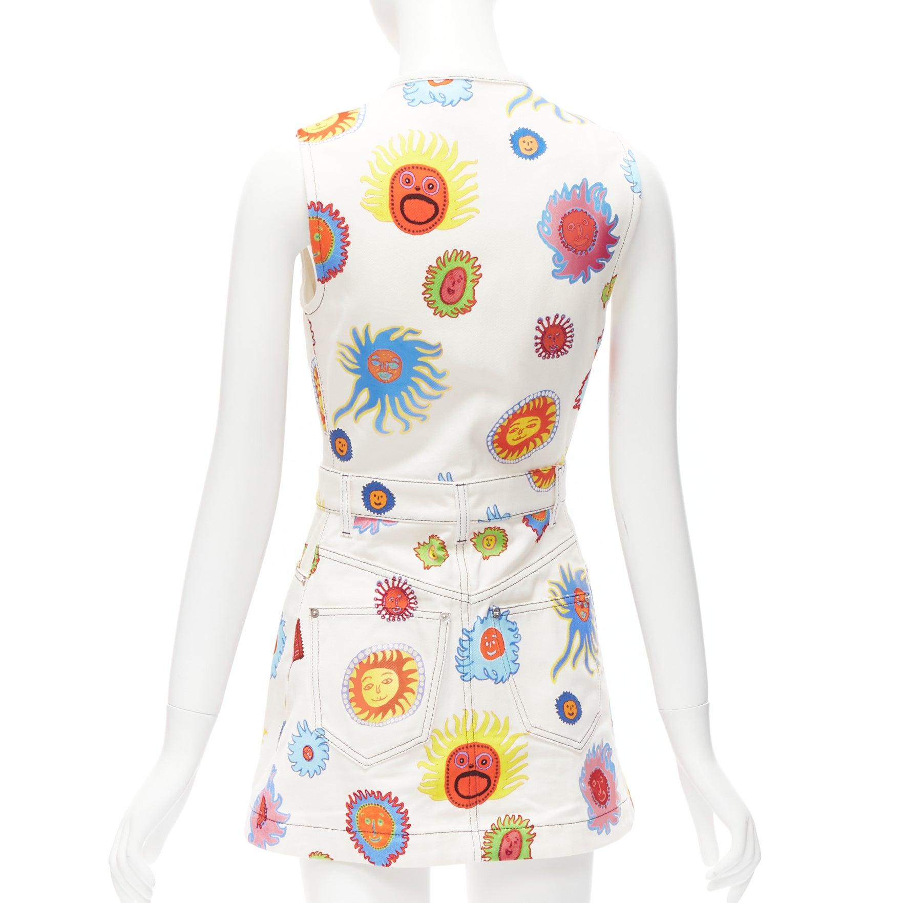 Women's LOUIS VUITTON 2023 Yayoi Kusama Sun Faces white denim monogram zip dress FR34 XS For Sale