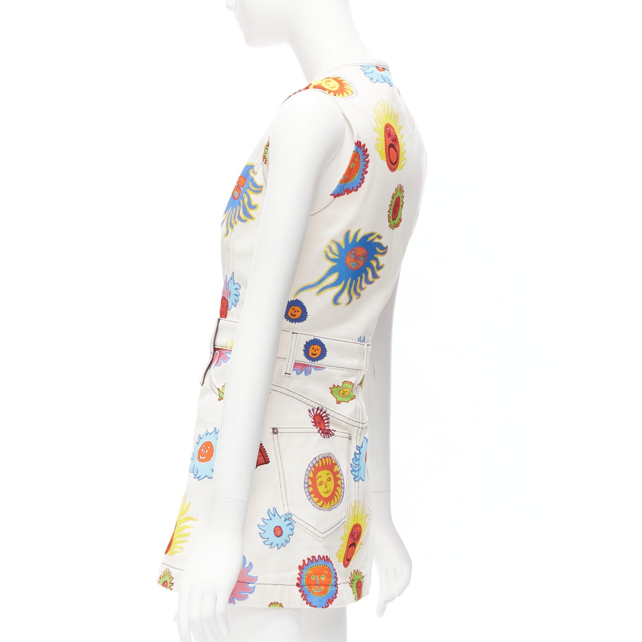 LOUIS VUITTON 2023 Yayoi Kusama Sun Faces white denim monogram zip dress FR34 XS For Sale 1