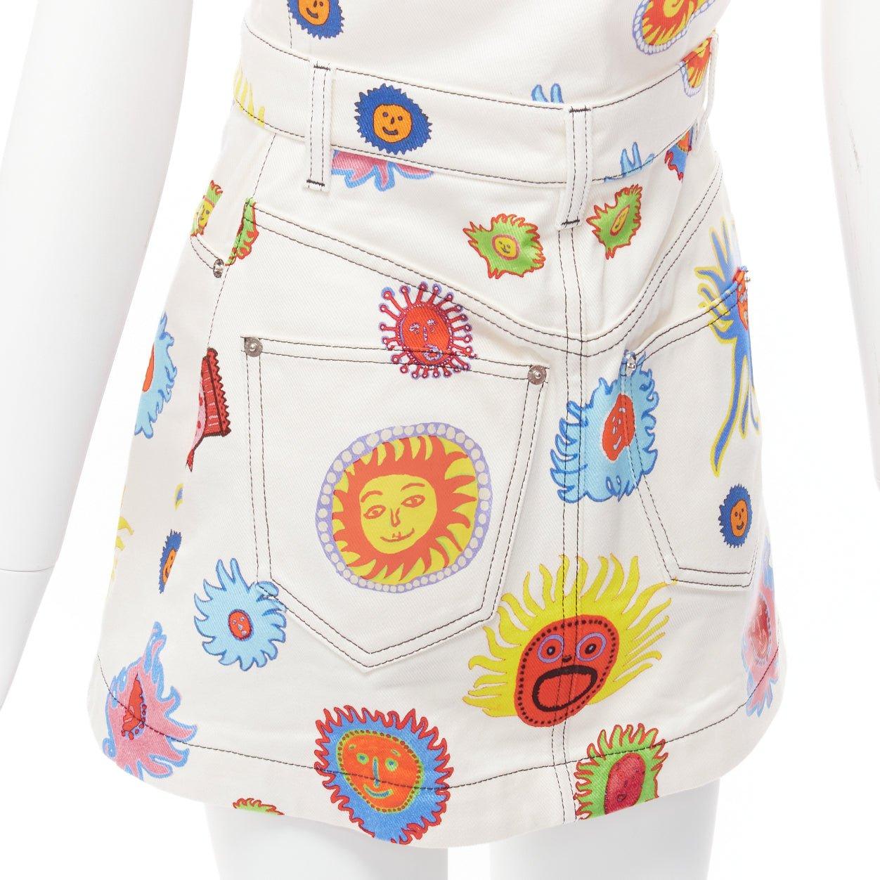 LOUIS VUITTON 2023 Yayoi Kusama Sun Faces white denim monogram zip dress FR34 XS For Sale 2