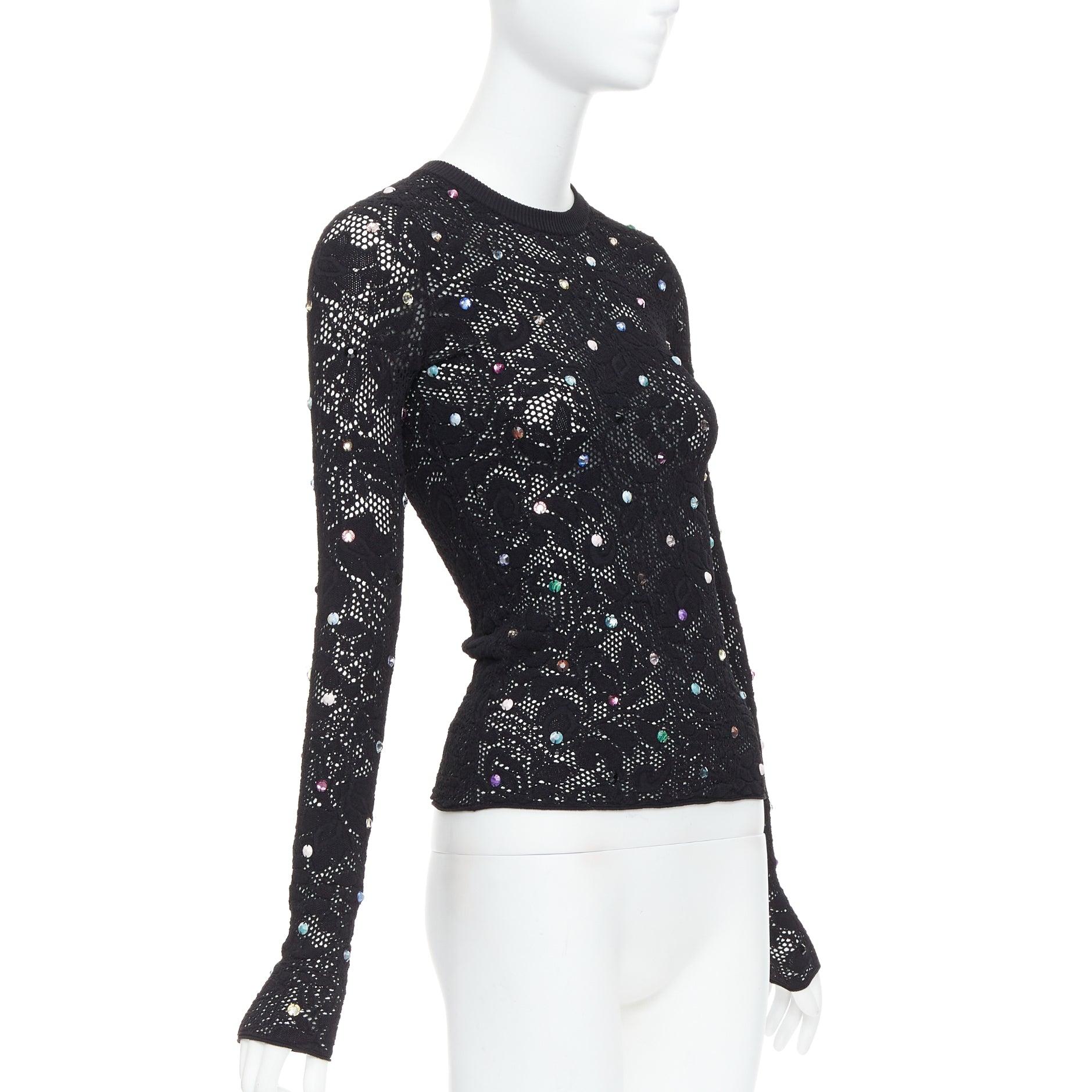 Black LOUIS VUITTON 2024 black multiclor jewel floral lace pullover S For Sale