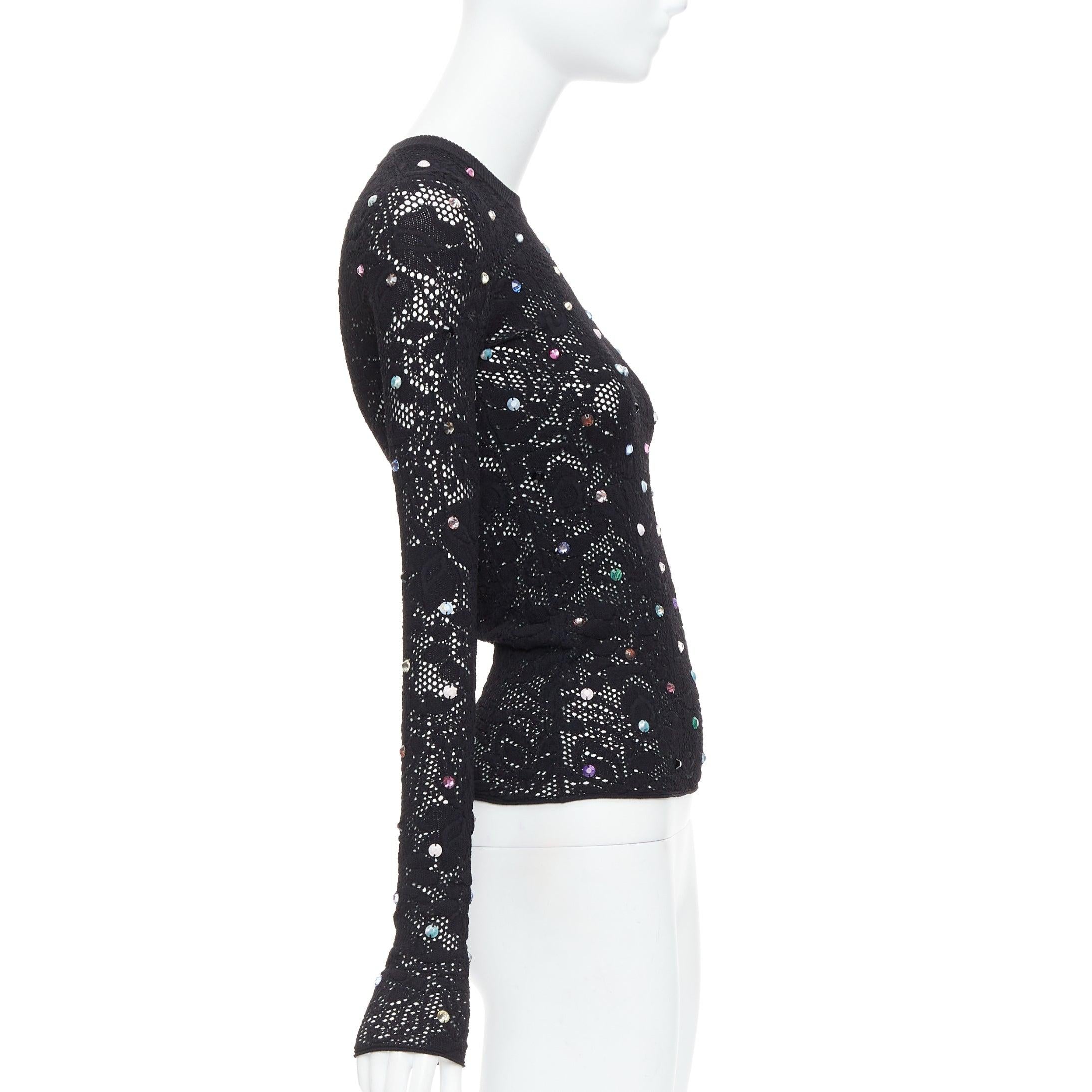 LOUIS VUITTON 2024 black multiclor jewel floral lace pullover S In Excellent Condition For Sale In Hong Kong, NT