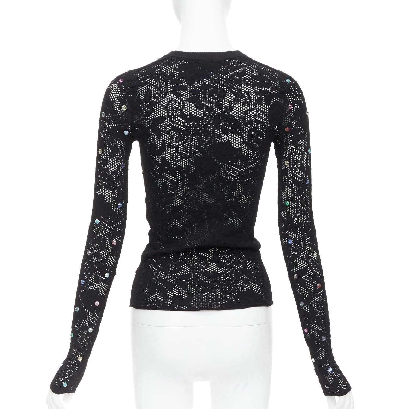 Women's LOUIS VUITTON 2024 black multiclor jewel floral lace pullover S For Sale