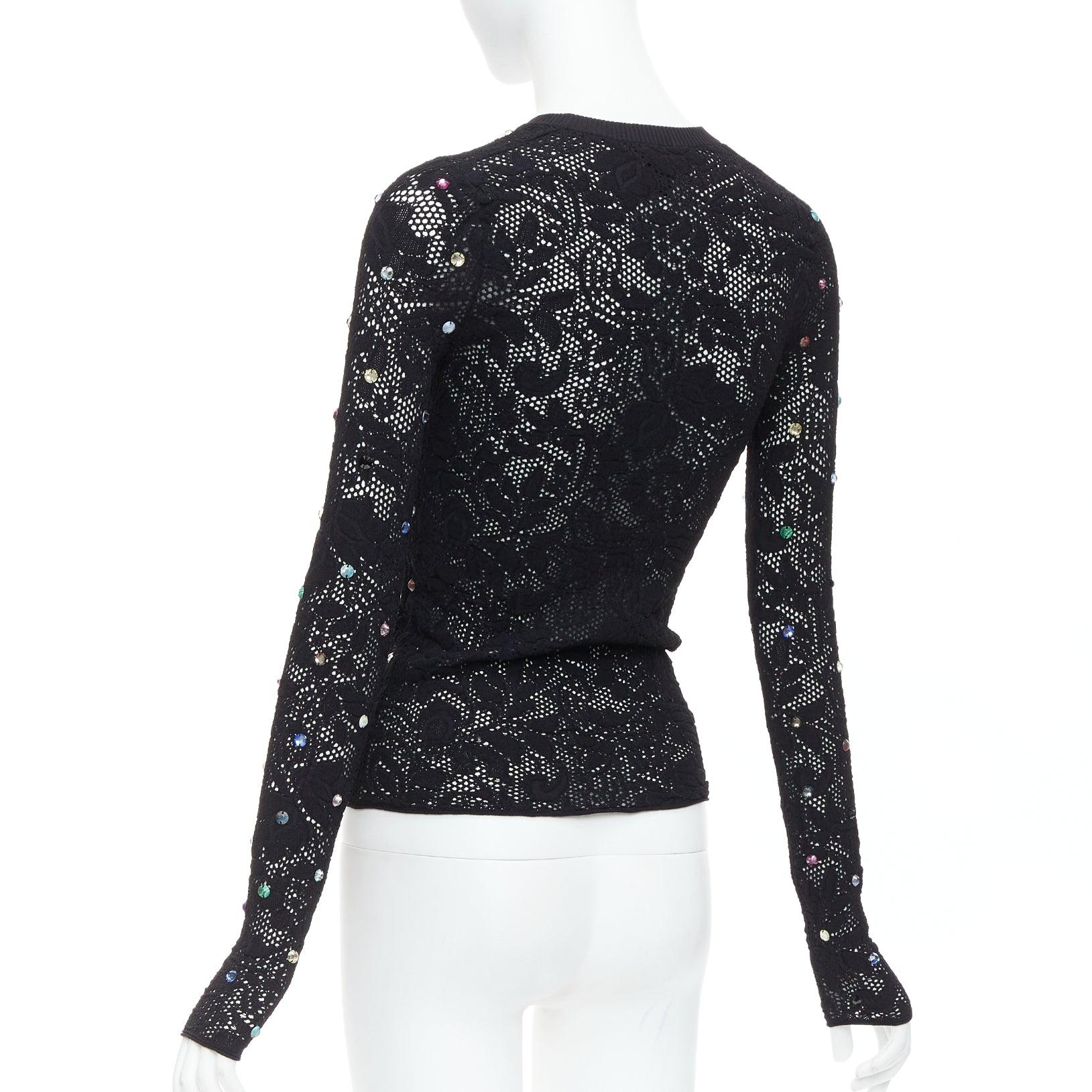 LOUIS VUITTON 2024 black multiclor jewel floral lace pullover S For Sale 2