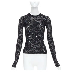 LOUIS VUITTON 2024 Schwarzer mehrfarbiger Pullover aus geblümter Spitze mit Juwelenmuster S