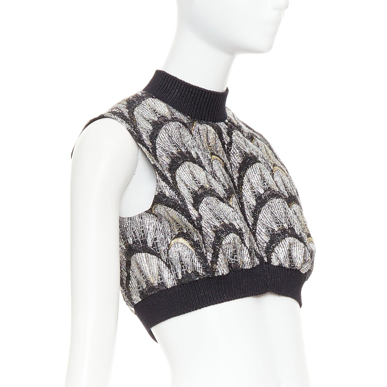 LOUIS VUITTON 2024 Jacquard Crop schwarz Metallic Bogen besticktes Crop-Top FR38M (Schwarz) im Angebot