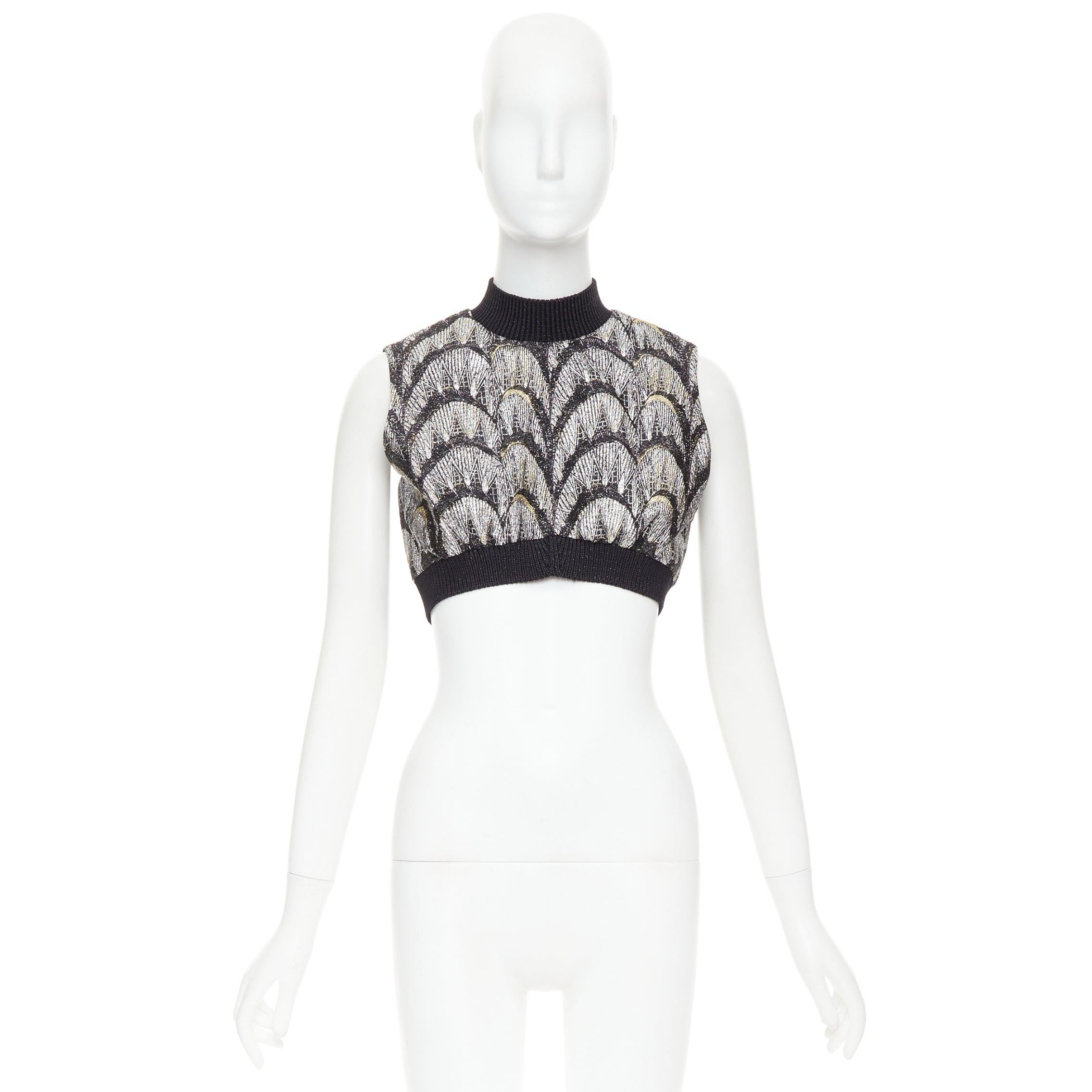 LOUIS VUITTON 2024 Jacquard Crop schwarz Metallic Bogen besticktes Crop-Top FR38M im Angebot 4