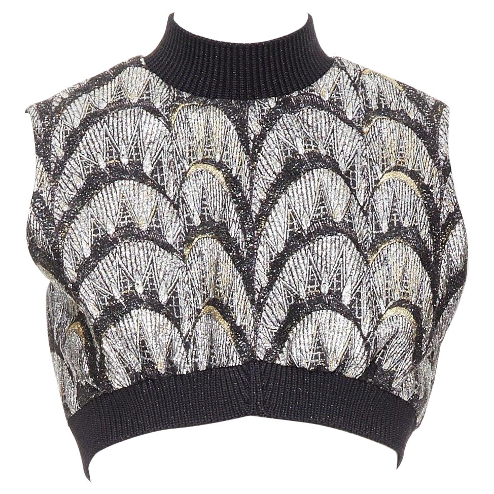 LOUIS VUITTON 2024 Jacquard Crop black metallic arch embroidered crop top FR38M